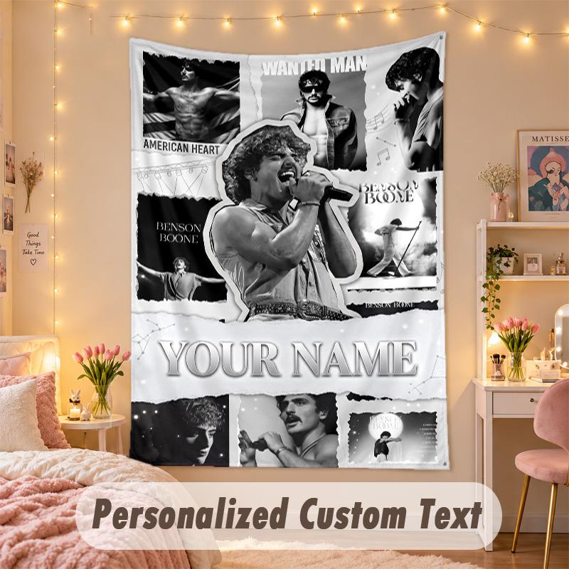 Arazzo Personalizzato su Misura, Stampa Benson Boone Testo con Nome Personalizzato Arte da Parete da Appendere per Camera da Letto