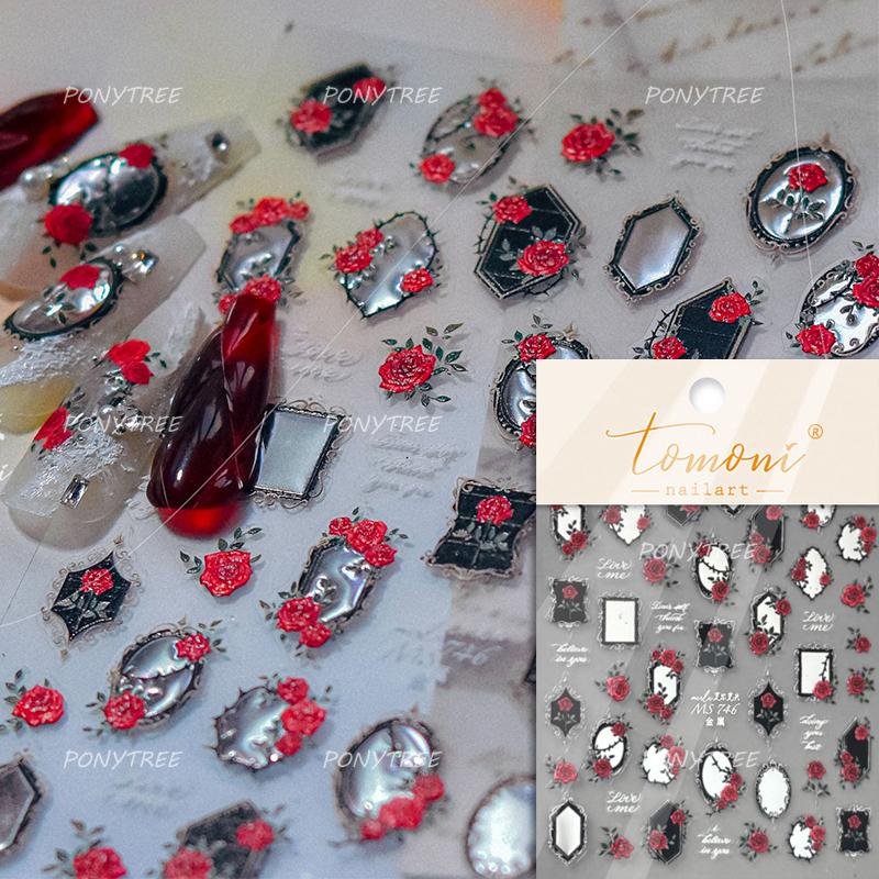 Punk Silver Metal Line Star Flower Love Colorful Butterfly Nail Art Stickers Horror Halloween Decorations Manicure Decals