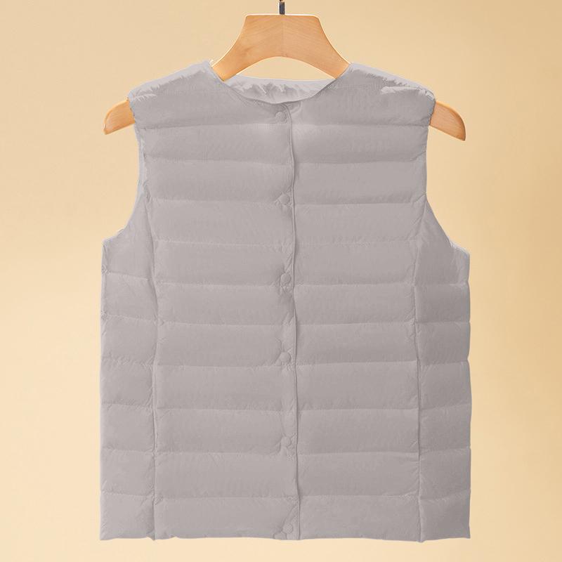 Lightweight Down Vest for Women White Duck Down Filling Sleeveless Puffer Vest with Pockets No Collar Solid Color Outerwear