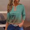 Women's Fashion Casual Loose 3/4 Sleeve Striped Printed Round Neck Top