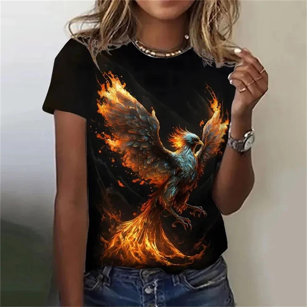 Nová trička řady Phoenix s 3D tiskem Dámská móda Tričko s krátkým rukávem s výstřihem do O Y2k Harajuku Oversized trička Topy Dámské oblečení