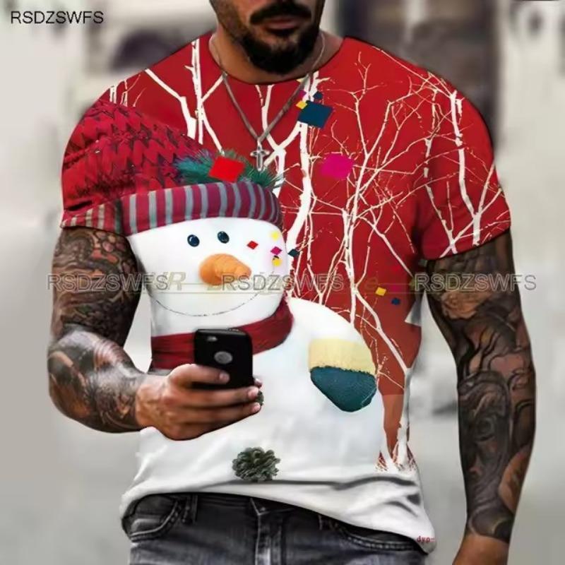 T-shirt da uomo con stampa 3D di Babbo Natale, regalo di Natale alla moda, da uomo, girocollo, a maniche corte, oversize, abbigliamento hip hop