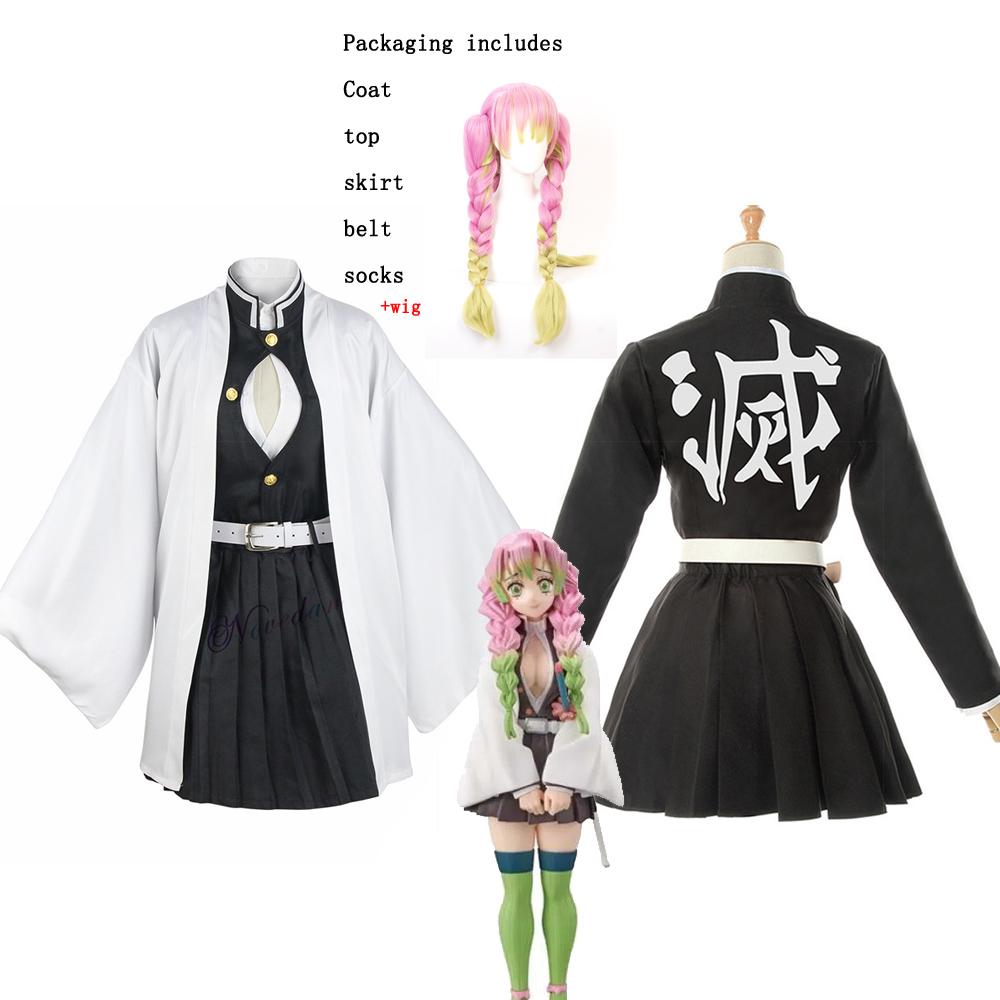Anime Demon Slayer Kimetsu No Yaiba Kanroji Mitsuri Cosplay Kostüm Damen Sexy Kimono Kleid Perücke