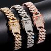 12MM Strass Steentjes Klauw Iced Out Cubaanse Schakel Ketting Hip Hop Armband Mannen Vrouwen Goudkleurig Bling Cubaanse Armband Sieraden A+