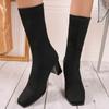 Fashion Thick Heel Sock Boots Women's 2024 Trend Stretch Fabric Elastic Pointed Shoes Ankle Boots Women's Fashion