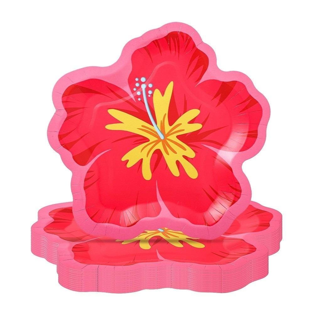 10Pcs Paper Flower Shaped Paper Plates Hibiscus Flower Pattern Party Plates Single Use