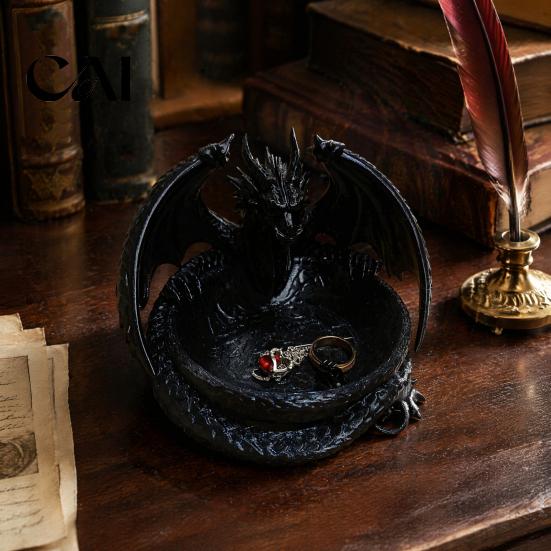 Small Item Organizer 3D Printed Dragon Storage Tray for Jewelry Keys, Decorative Desktop with Fantasy Collection Display Detailed Scales & Wings,