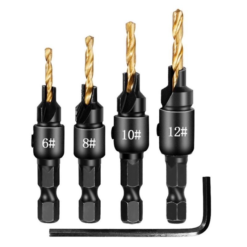 4Pcs Drill Bit Countersink Woodwork Pilot Hole Cutter Screw Aluminum Plastic Carpentry Pilot Hole Woodworking Projects