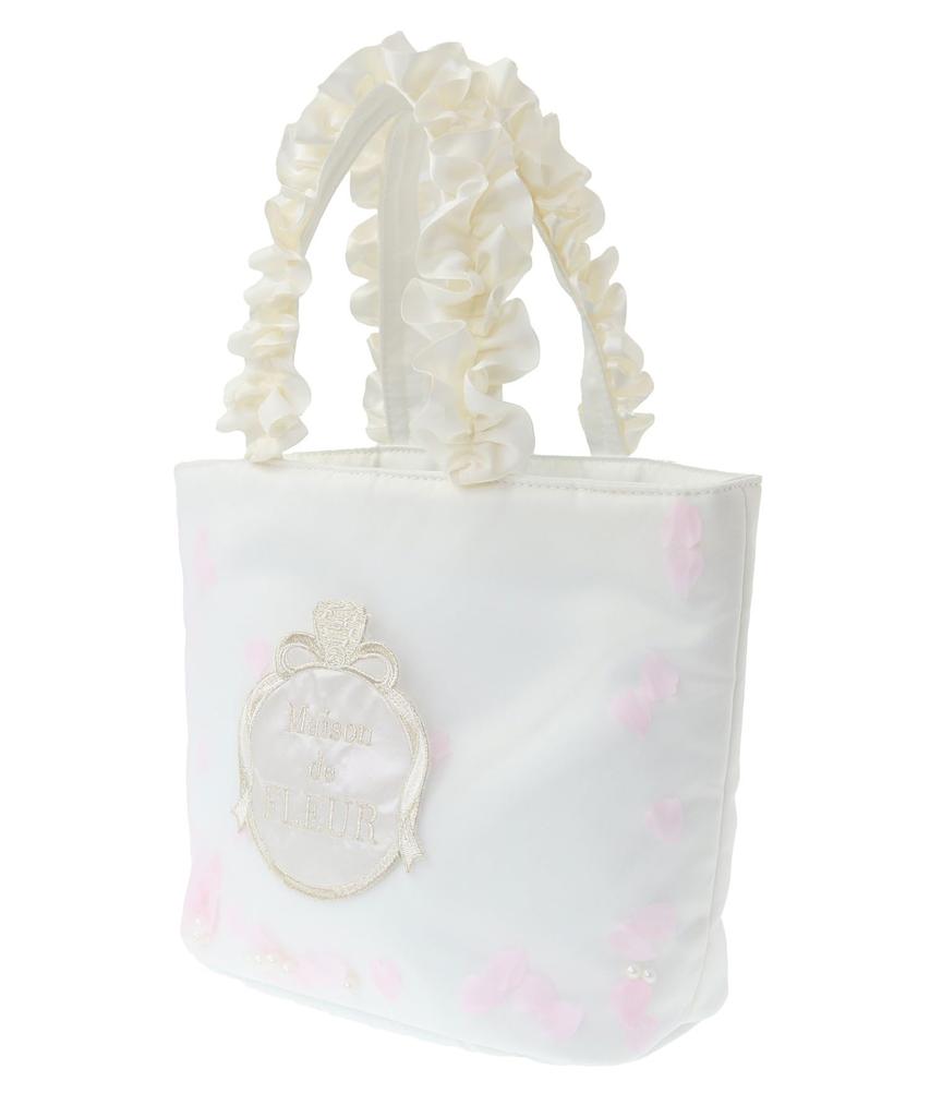 Maison De FLEUR Marie Petal Pearl Frill Handle Tote Bag, Off-White, Size F, 08000426500