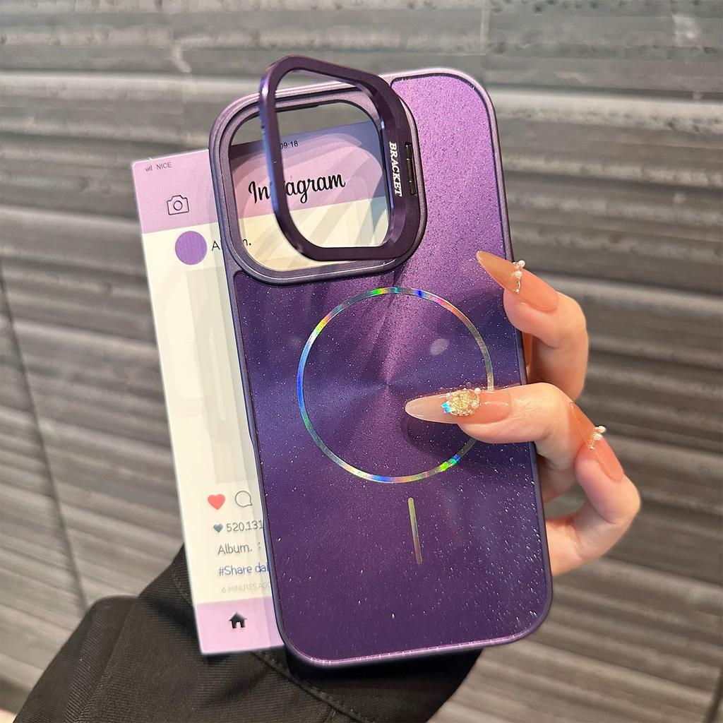 Metal Lens Bracket Glitter Aurora Magnetic Case for For Iphone 16 1 14 13 12 11 Pro Max For Wireless Charging Cover