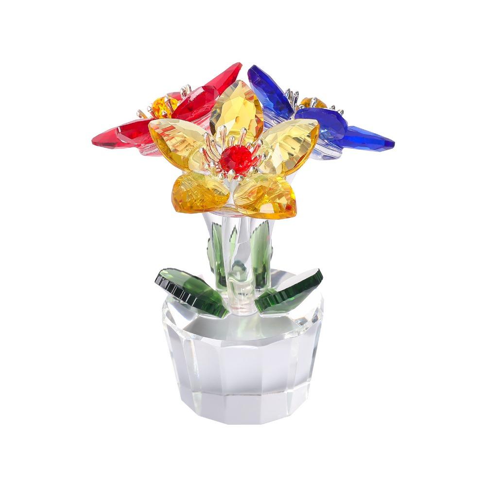 Handgefertigte Kristallblumen-Statue Verzierung Rose Tulpe Künstliche Blumenfigur Glänzende Klare Basis Tischpflanzen Sonnenfänger