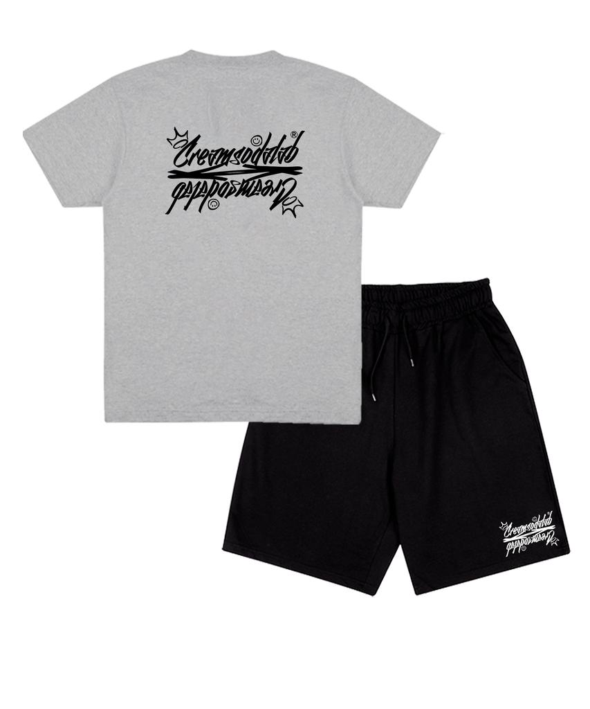 CREAM SODA LAB [2Pack] Crsdel Lettering Short Sleeve Shorts Set (Type B)