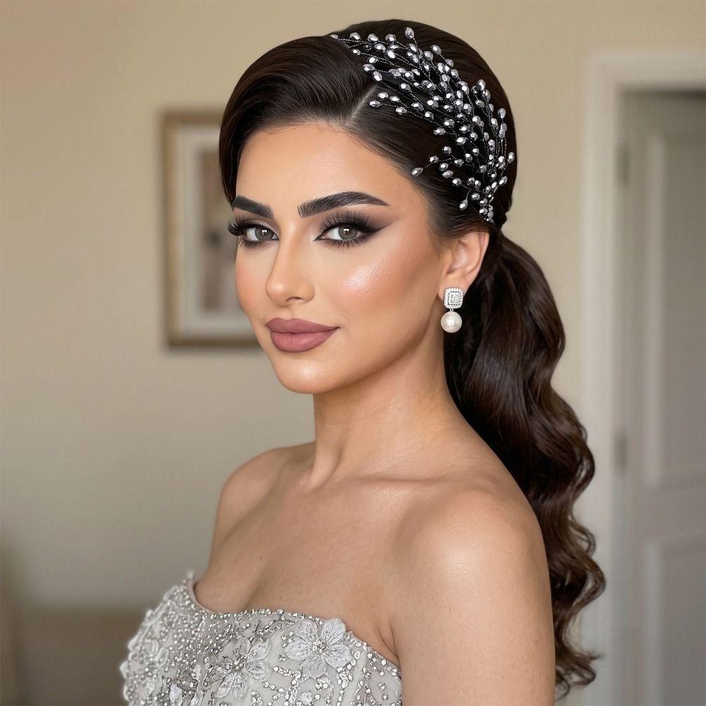 Single-sided Crystal Bridal Headband Double Layer Rhinestone Hair Accessories For Brides