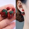 New Luxury Crystal Stud Earrings for Women Statement Geometric Strawberry Earrings Fashion Brincos Sweet Wedding Jewelry Gifts