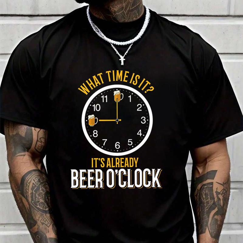 Es ist schon Bierzeit Kreativer Print T-Shirt Sommer Kurzarm Lässiges T-Shirt Herren Damen Stre