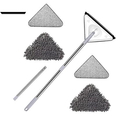 Triangular Mop Kit, Mini Triangle Deep Cleaning with Long Handle, 360 Degree Rotatable Adjustable , Multifunctional Window Wall for Roofs Cars Corners