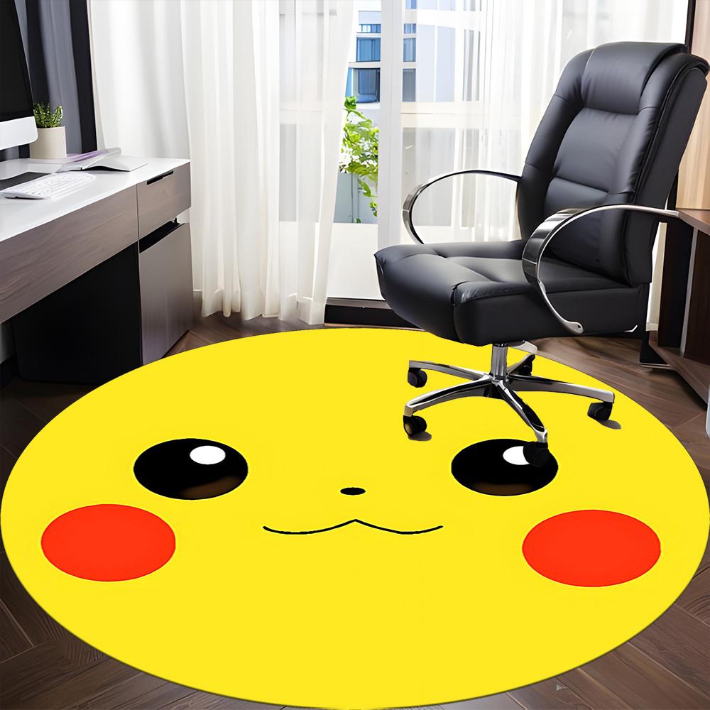1pc Pikachu Yellow Office Round Area Rug, Indoor Mat Suitable For Office,Bedroom Living Room Home Decor, Room Deco A0928215