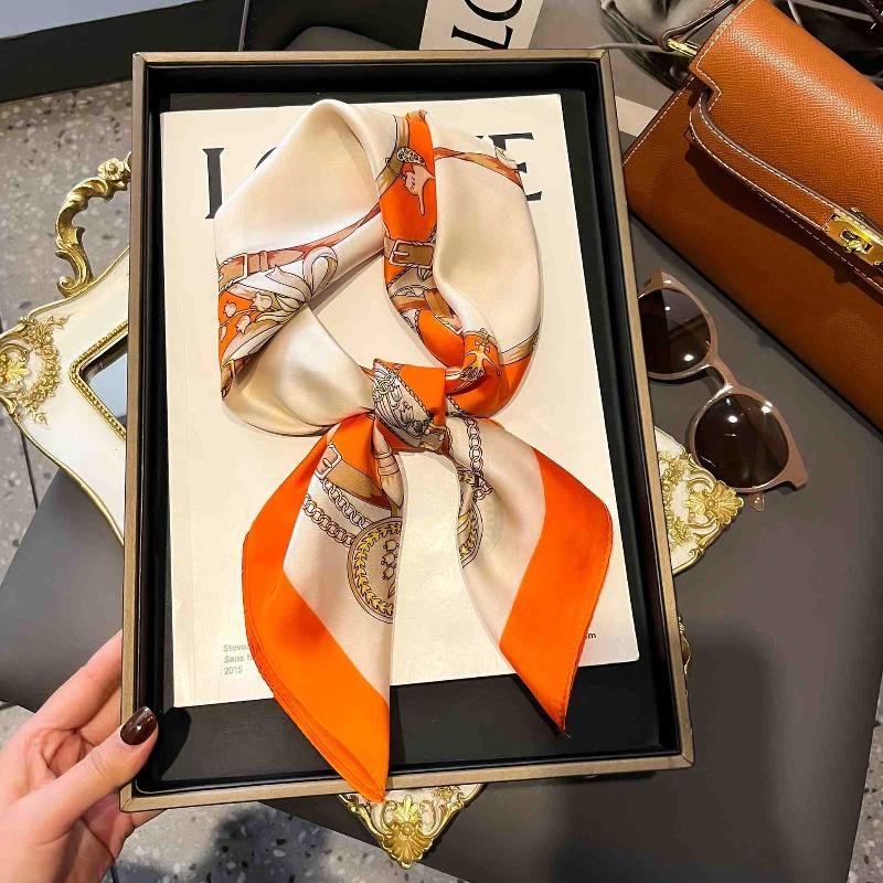 New Striped Silk Scarf Simulation Silk Small Square Scarf Simple Fashion Professional Scarf Silk Scarf Square Scarf High-end Matching