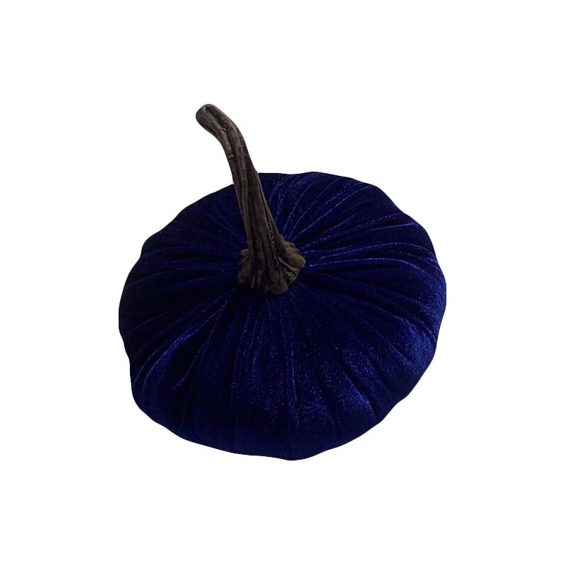 Luxurious Blue Velvet Pumpkin Plush Throw Pillows For Elegant Halloween Decor
