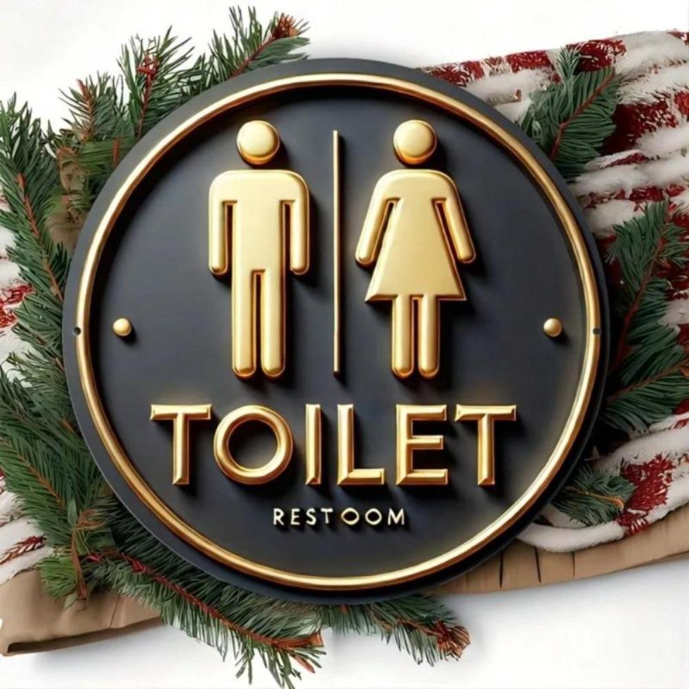 Rustic Farmhouse Toilet Metal Sign Black Gold Bathroom Decor Wall Plaque