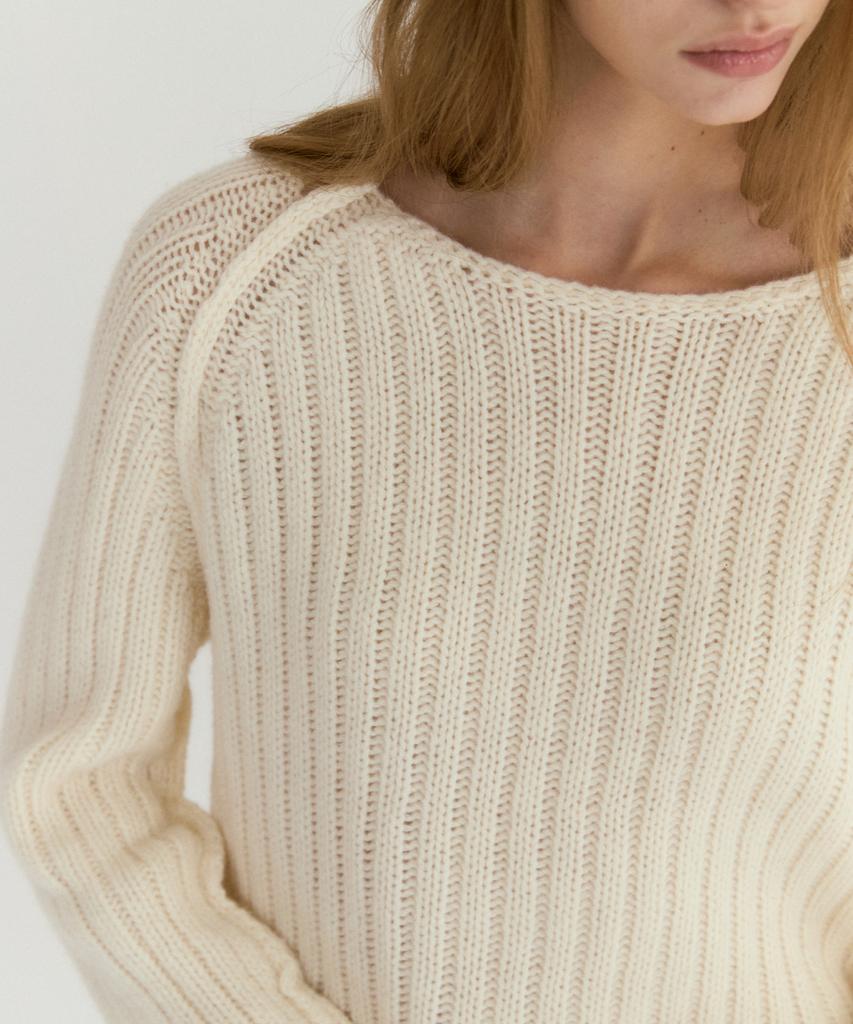 LEI AVERY Merino Wool Rib Boatneck Raglan Knit (Ivory)