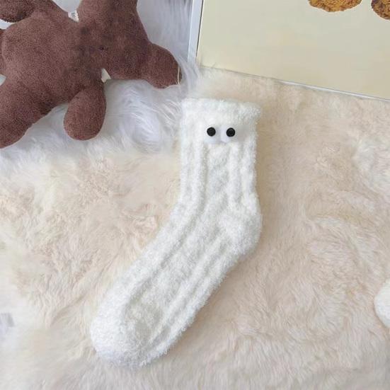 2 Pairs Funny Fluffy Socks with Big Eyes Women Fuzzy Warm Sleep Socks Winter Cozy Thick Socks for Indoor Lounging And Sleeping