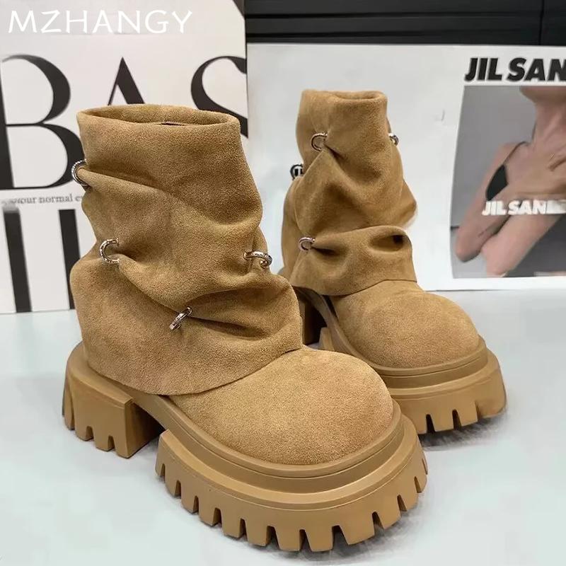 Mode Platform Dames Enkellaarsjes Mode Suède Middenhakken Schoenen Vrouw 2025 Trend Winter Chelsea Boots Wandelen Nieuwe Goth Sneeuw Botas Mujer