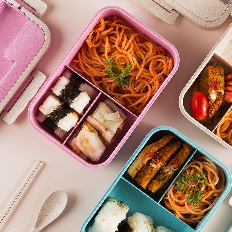 Wheat Straw Insulated Lunch Box Student Lunch Box Three Grid Japanese-style Microwave Oven Fresh-keeping Office Worker Lunch Box