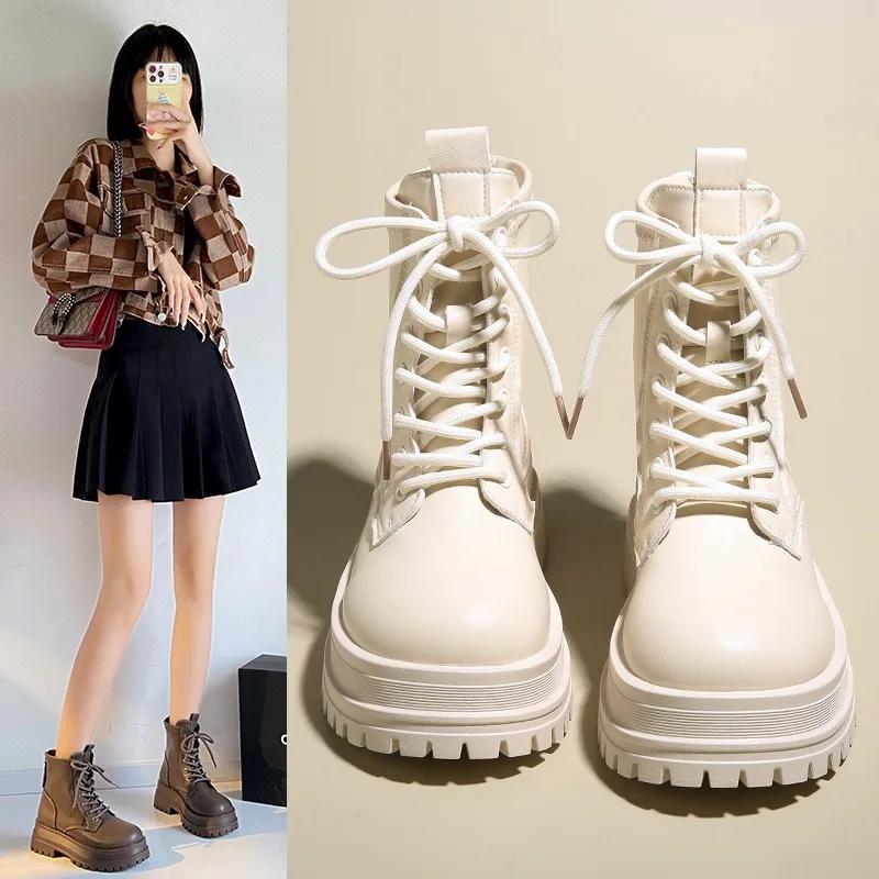 Fashion 2024New Women's Boots Fashion Outdoor Casual Leather Boot Winter Plush Warm Cotton Boots for Womon Zipper Ankle Boot Botas Mujer