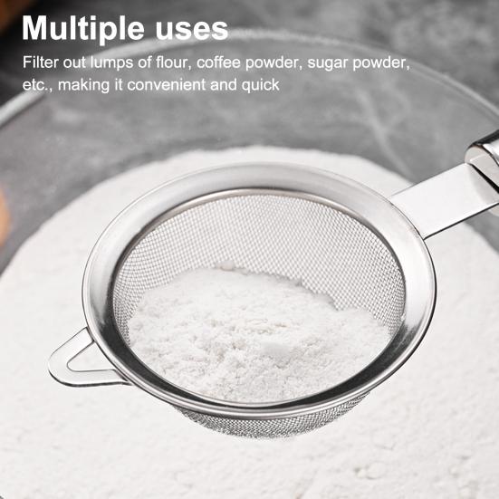 Stainless Steel Fine Mesh Strainer Colander with Anti-Slip Handle Kitchen Flour Sieve for Tea Juice Oil Strainer Baking Ingredient Sifter