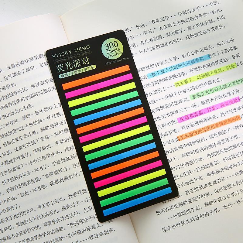 300 Sheets Rainbow Color Index Memo Pad Thin Sticky Fluorescent Transparent Note Index Stickers Adhesive Label School Supplies