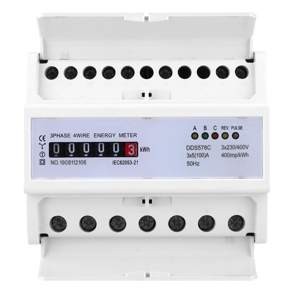 3-fase 4-leder 380V AC Energimåler DIN-skinne Wattmeter Elektrisitet Puls Teller