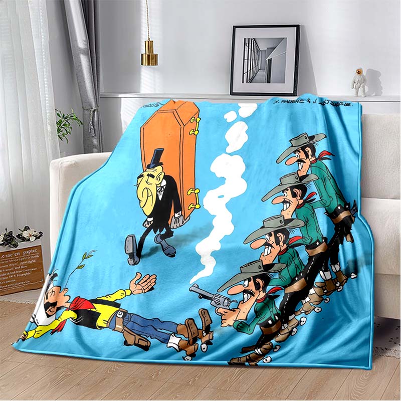 Lucky Luke Western Cowboy Flanellen Deken Cartoon Print Warm Sofa Plaid Vintage Woondecoratie Cadeau Voor Stripboek Fans