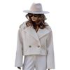 Fall Winter Women Jacket Turn-down Collar English Style Chest Pockets Windproof Outwear Single-breasted
