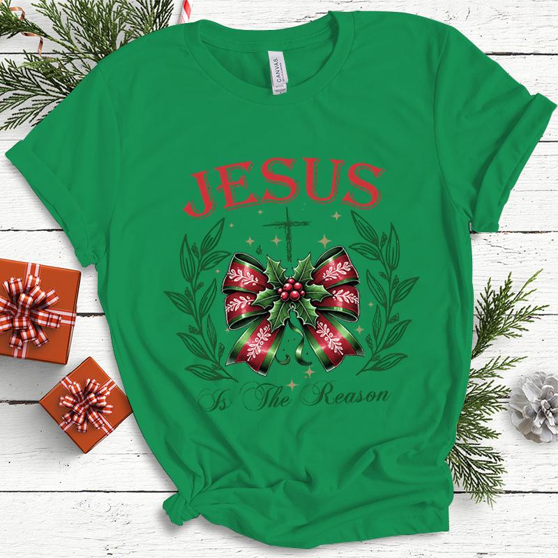 Christmas Coquette Bow Christmas Butterfly Print Short Sleeved Casual Loose Round Neck Pure Cotton Short Sleeved Top T-Shirts Women’s