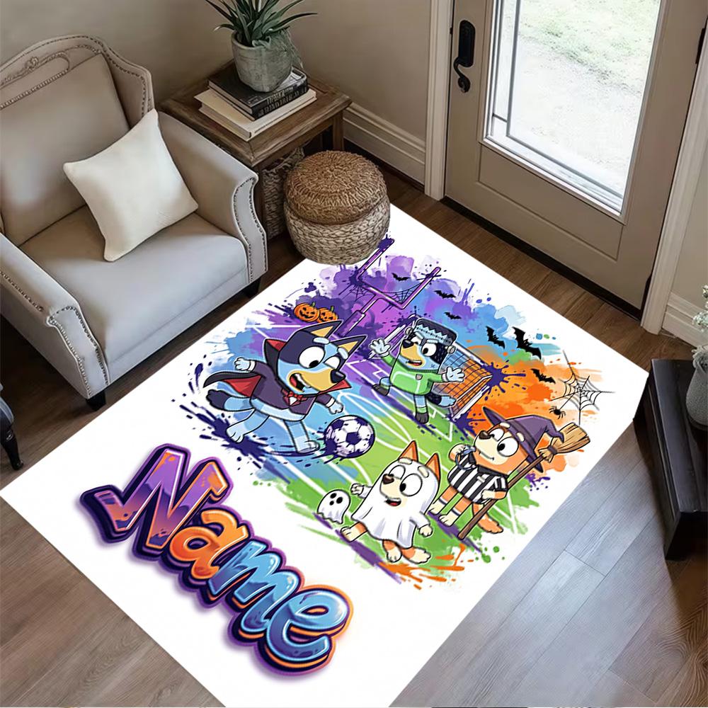 Soccer Fun Bluey Customize Your Name Floor Mat Design for Dining Room Decorate Room Kitchen Study Room Anti-slip Rug Anime Office Decor Spiritual Gift