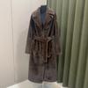 New Environmentally Friendly Mink Fur Integrated Coat Women's Long High-density Two-color Suit Collar Belt