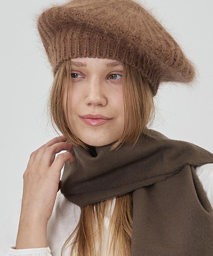 THE-ABON Basic Angora Beret Dark Beige