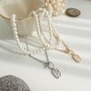 New Arrivals Open Run Women Bead Pearl Chain Layered Flat Necklace