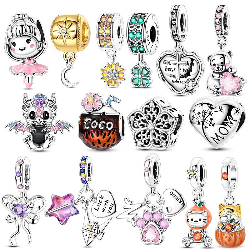 Lucky Shamrock Charm Bead Charms Bead Authentic Copper Inlaid Pink Zirconium Cute Pets Pendants Compatible With Bracelets Jewellery Lover Gift