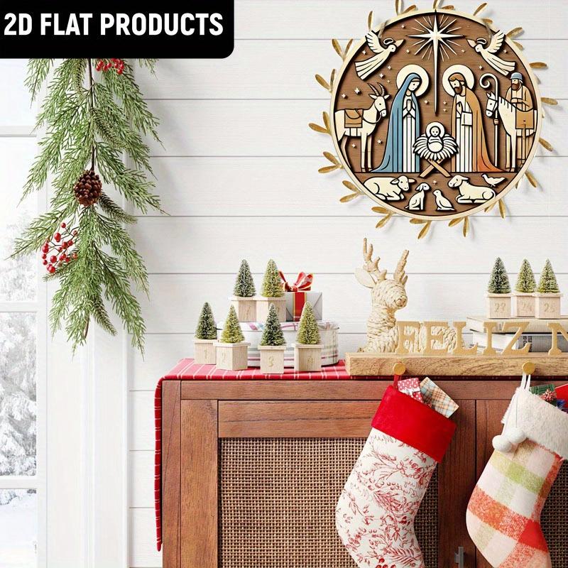 Wooden Classic Wood Scene Wall Plaque - Angel, Holy Family, Animals Design | Multi-Use Flat 2D Ornament | Without Electricity | for Door, Wall, Home