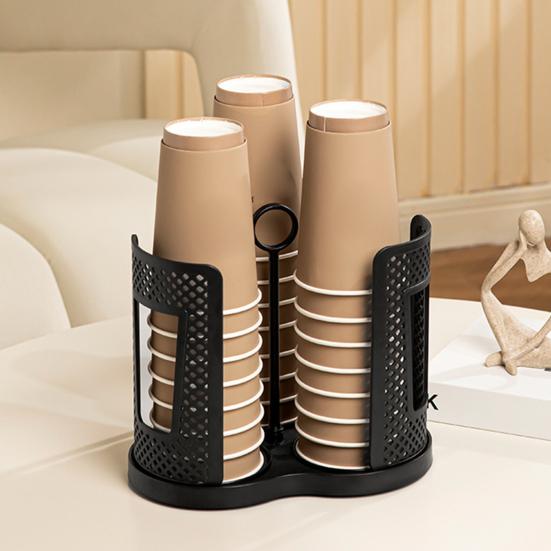 Paper Cup Holder Rotating Tray Cup Storage Dispenser with 3 Compartments Plastic
