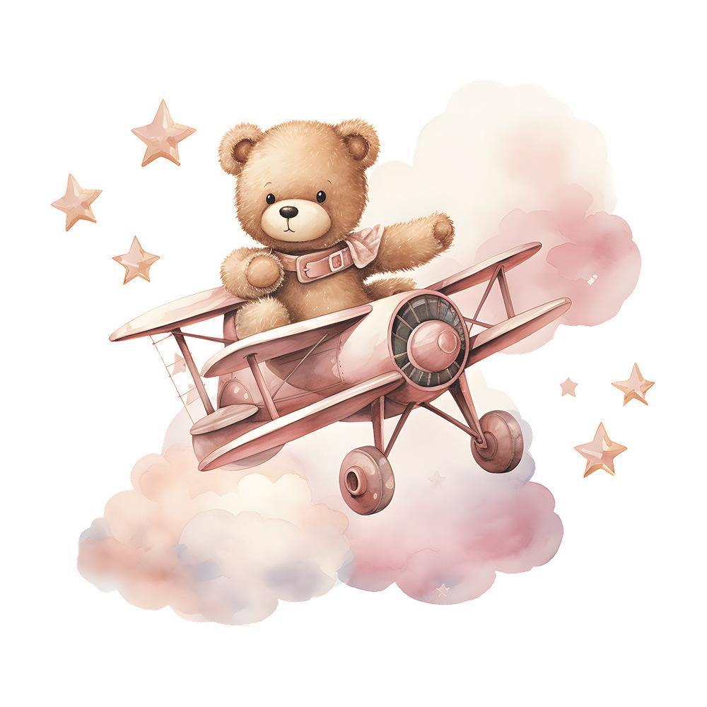 Fun-m120 Cartoon Bear Open Airplane Toilet Stickers Bathroom Bathroom Beautification Wall Stickers Self-adhesive
