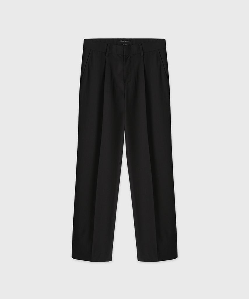 LEMAIN SECOND Single-Pleat Semi-Wide Hidden Elastic Waist Slacks [Black]