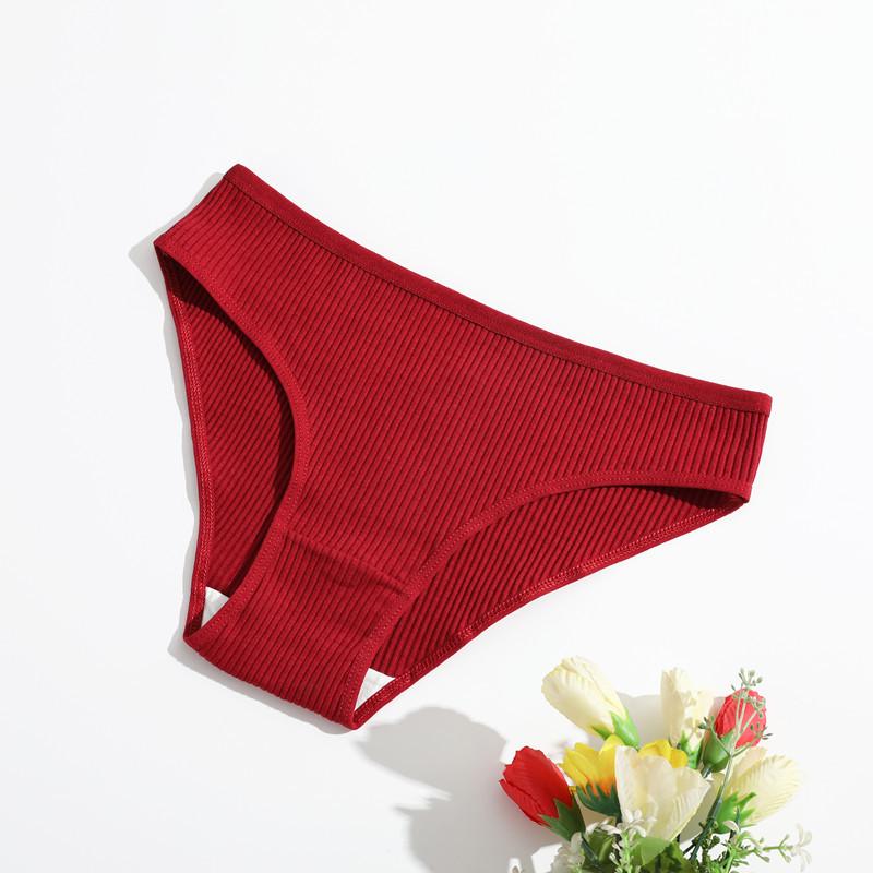 Pure Cotton Threaded Women'S Briefs, Solid Color Low Waist Comfortable And Breathable Double-Layer Girls' Underwear, Sold Individually