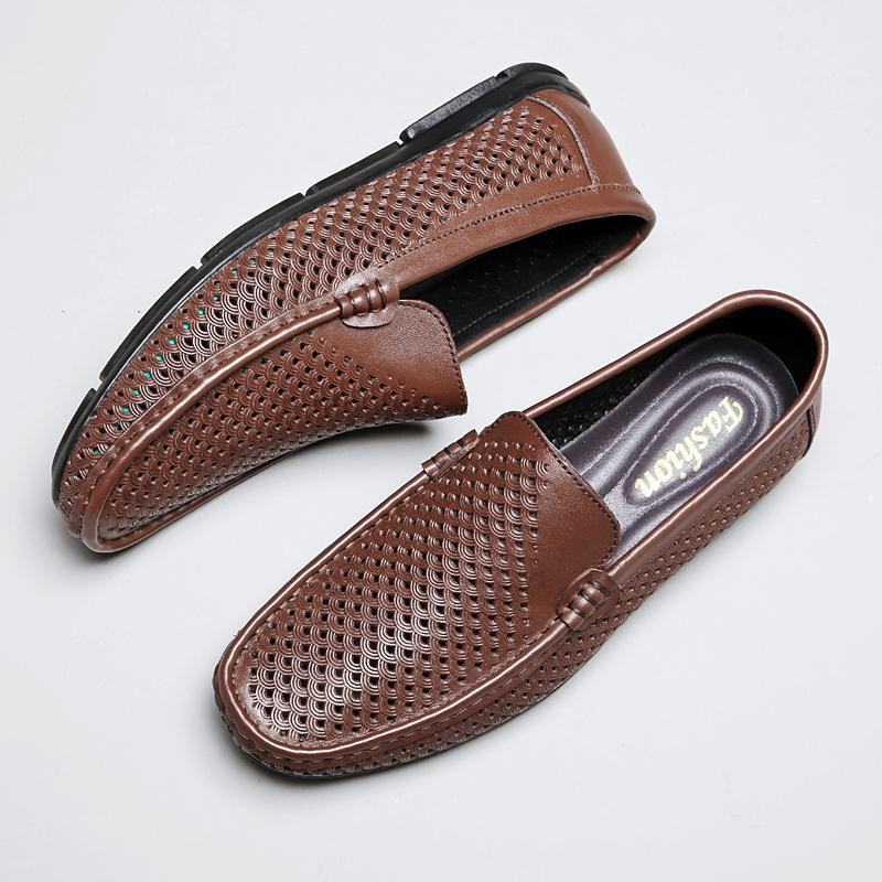 Fashion Spring Men's Leather Casual Shoes Flat Bottomed Breathable Loafers Outdoor Commuting Men's Park Walking Shoes Massage Soles