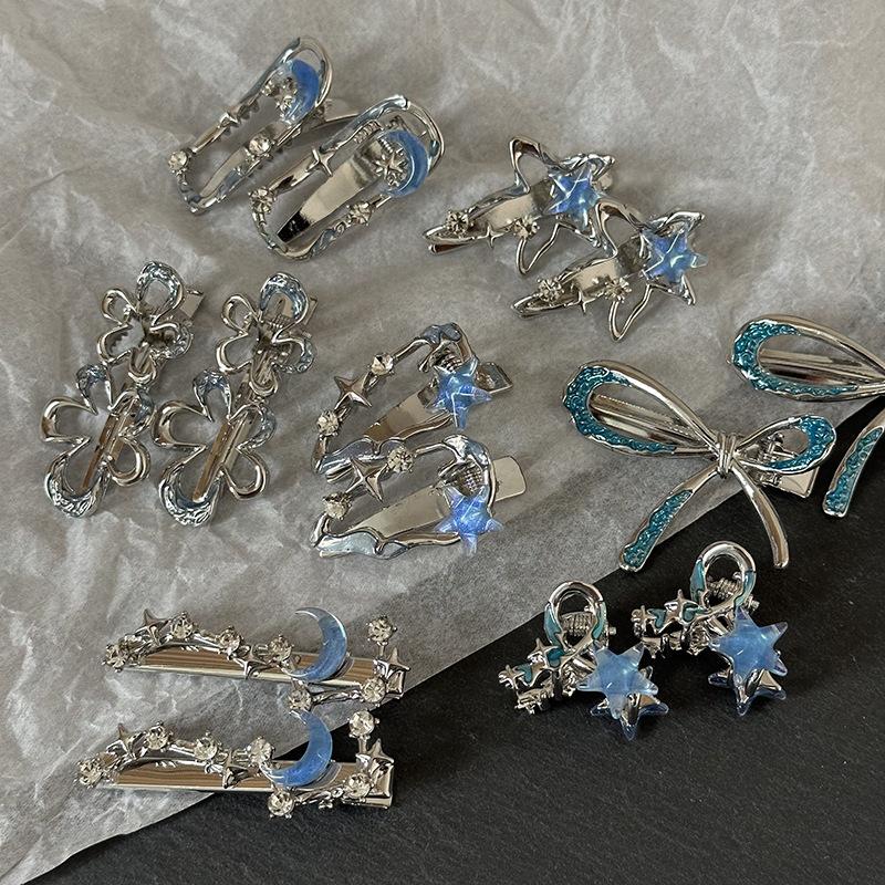 Blue Silver Alloy Hairpin Simple Girl Five-pointed Star Metal Duck Beak Clip Bangs Clip Side Clip Hairpin New Style