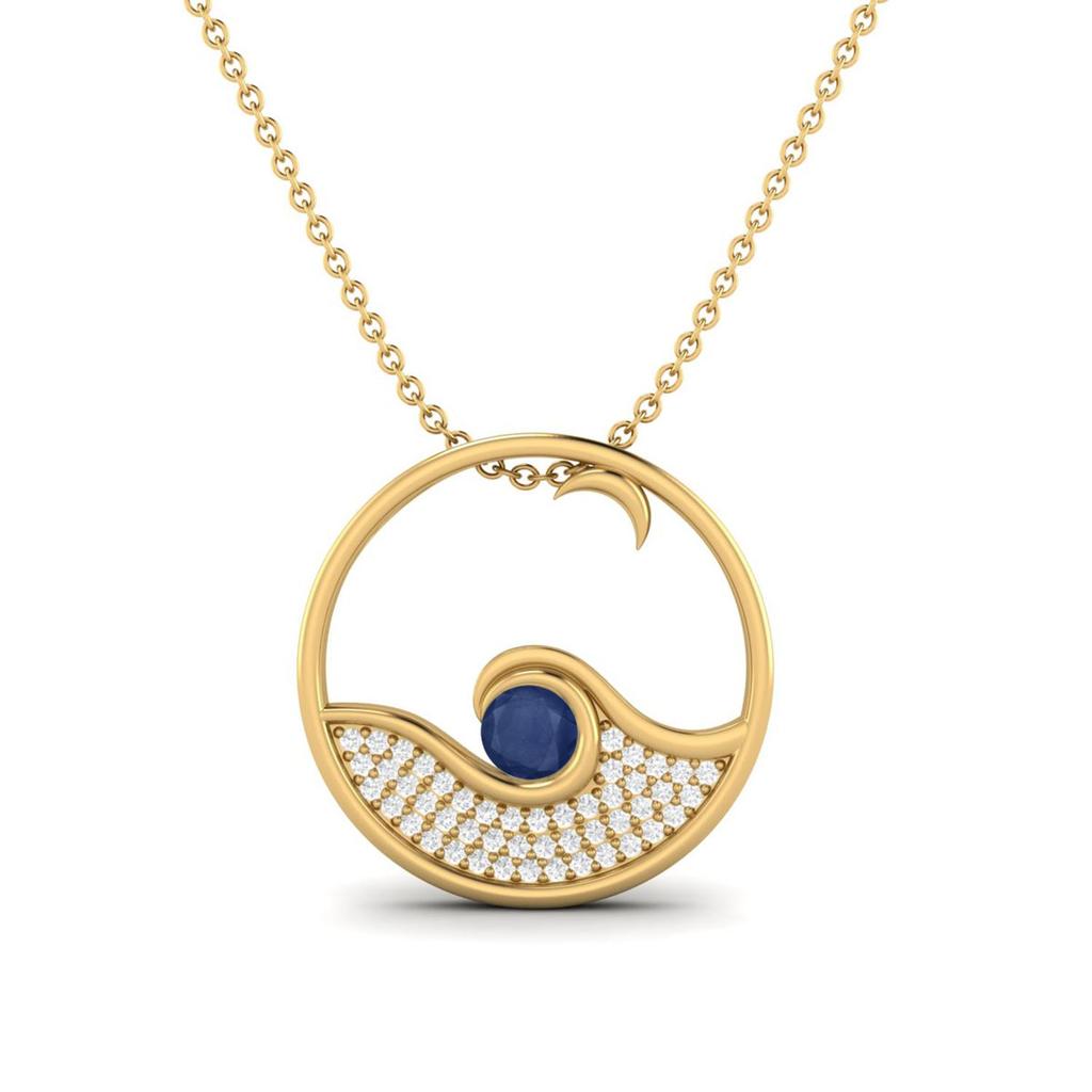 Blue Sapphire Ocean Wave Necklace-925 Sterling Silver