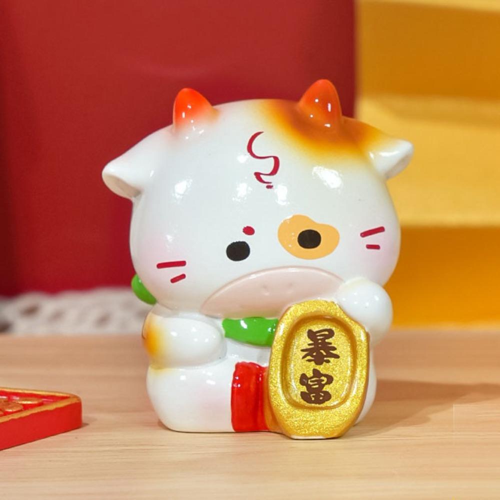 Chinese Style 2026 New Years Ornament Fortune Traditional Lucky Cat Desk Ornament Blessing Mini Chinese Zodiac Figurines