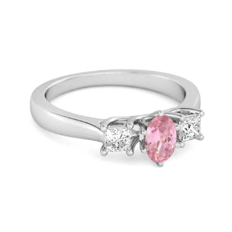 Anel de Casamento Elegante com Três Pedras de Zircônia Rosa para Mulheres - Prata Esterlina 925